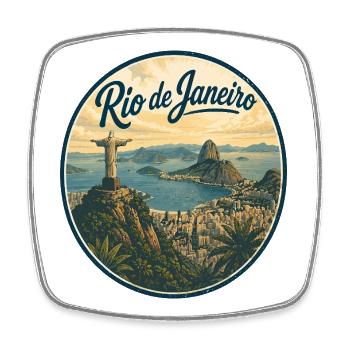 Rio de Janeiro Retro Skyline Badge - Viereckiger Kühlschrankmagnet - Weiß - Vorne