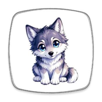 Chiot loup câlin aux yeux bleus - Magnet carré - blanc - Devant