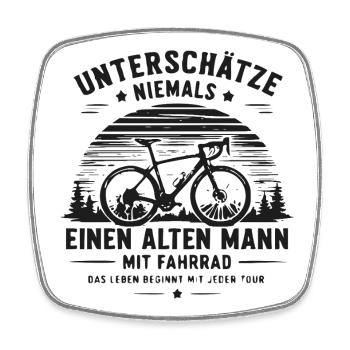Unterschätze niemals alten Mann mit Fahrrad - Viereckiger Kühlschrankmagnet - Weiß - Vorne