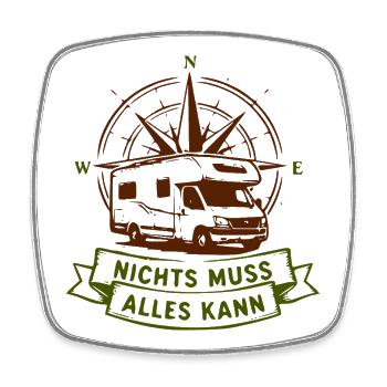 Camperkompass: Nichts Muss Alles Kann - Viereckiger Kühlschrankmagnet - Weiß - Vorne