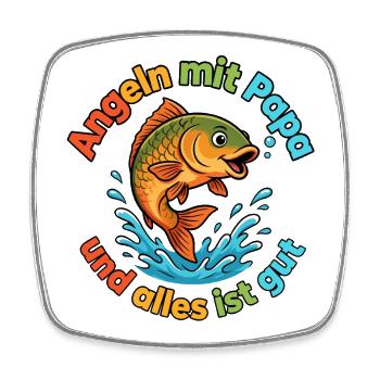 Angeln mit Papa - Viereckiger Kühlschrankmagnet - Weiß - Vorne
