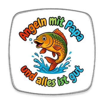 Angeln mit Papa – Alles ist gut - Viereckiger Kühlschrankmagnet - Weiß - Vorne