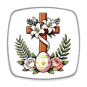 Floral Easter Cross - Square fridge magnet - white - Front