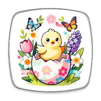 Chick in Floral Egg Hatch - Square fridge magnet - white - Front