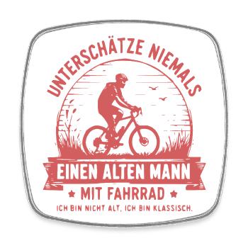 Unterschätze niemals Alten Mann am Fahrrad - Viereckiger Kühlschrankmagnet - Weiß - Vorne