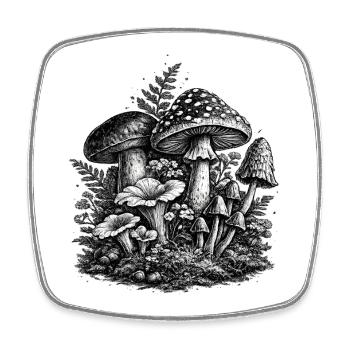 Vintage Forest Mushrooms Linocut - Square fridge magnet - white - Front