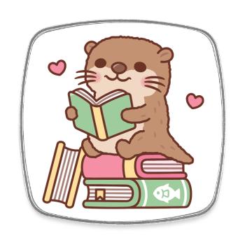 Cute Otter Sits Atop Of Books To Read - Square fridge magnet - white - Front