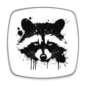Raccoon ink splat - Square fridge magnet - white - Front