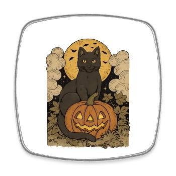 Halloween Cat Moon with Pumpkin - Square fridge magnet - white - Front
