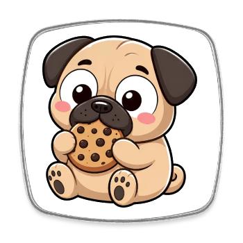 Cute Pug Comic Biscuit Snacking Cartoon - Square fridge magnet - white - Front
