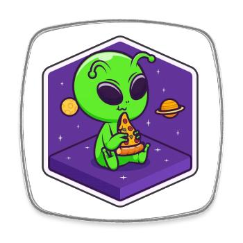 Alien Pizza Scout - Viereckiger Kühlschrankmagnet - Weiß - Vorne