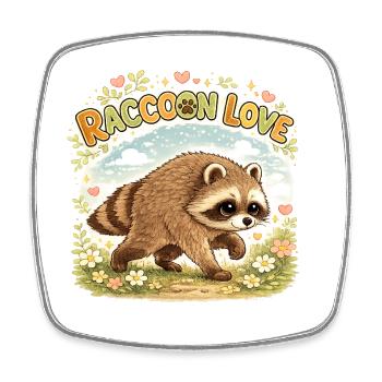 Raccoon Love – Süßer Waschbär im Vintage-Aquarell - Viereckiger Kühlschrankmagnet - Weiß - Vorne