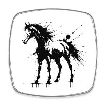 Poney Art Splash Noir - Magnet carré - blanc - Devant