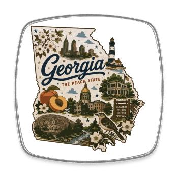Georgia Peach State Vintage-Kartenaufkleber - Viereckiger Kühlschrankmagnet - Weiß - Vorne