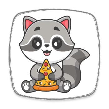 Waschbär-Pizza-Kumpel - Viereckiger Kühlschrankmagnet - Weiß - Vorne