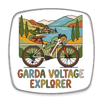 Boho E-Bike Gardasee Explorer - Viereckiger Kühlschrankmagnet - Weiß - Vorne