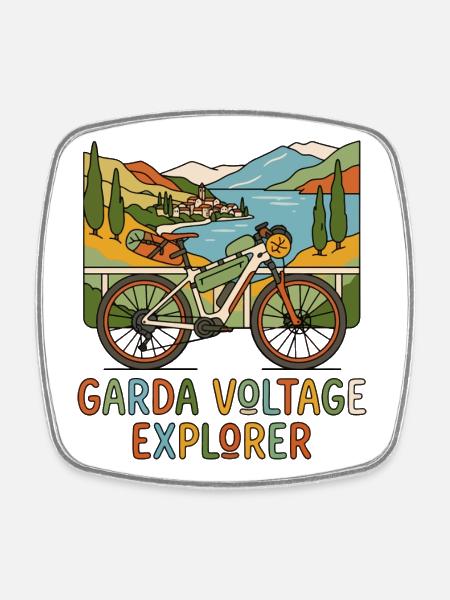 Boho E-Bike Gardasee Explorer - Viereckiger Kühlschrankmagnet - Weiß