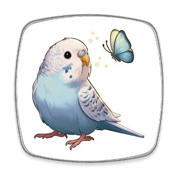 Wellensittich mit Schmetterling - Viereckiger Kühlschrankmagnet - Weiß - Vorne