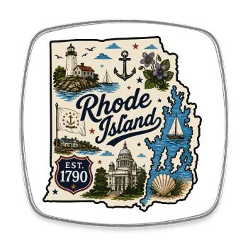 Rhode Island Ocean State Vintage-Aufkleber - Viereckiger Kühlschrankmagnet - Weiß - Vorne