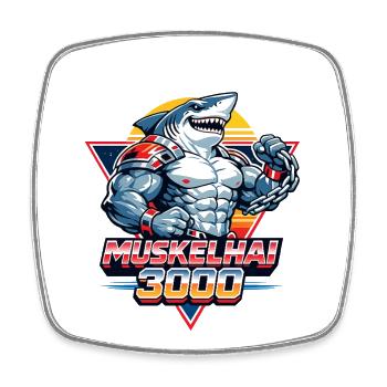 Muskelhai 3000 – Retro 80s Shark - Viereckiger Kühlschrankmagnet - Weiß - Vorne