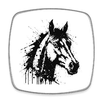 Tête de Cheval Paint Splash Noir - Magnet carré - blanc - Devant