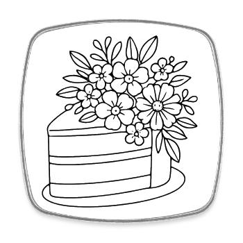Ein Stueck Kuchen mit Blumen zum ausmalen - Viereckiger Kühlschrankmagnet - Weiß - Vorne