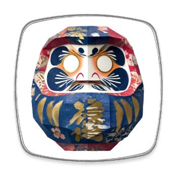 Bunter Daruma mit Blumenmuster Origami Daruma - Viereckiger Kühlschrankmagnet - Weiß - Vorne