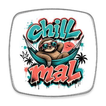 Chill Mal  Cooles Faultier Graffiti Design - Viereckiger Kühlschrankmagnet - Weiß - Vorne