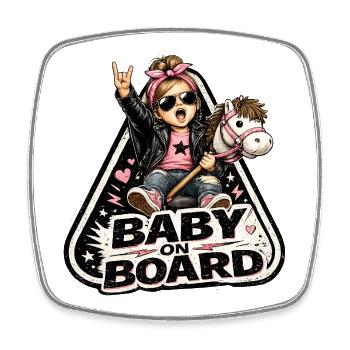 Baby on Board Rocker Stil - Viereckiger Kühlschrankmagnet - Weiß - Vorne