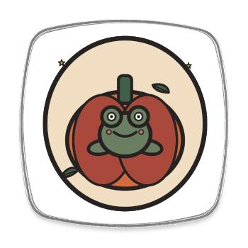 Kawaii-Frosch im Kürbis - Viereckiger Kühlschrankmagnet - Weiß - Vorne