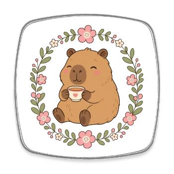Capybara mit Kaffeebecher - Viereckiger Kühlschrankmagnet - Weiß - Vorne