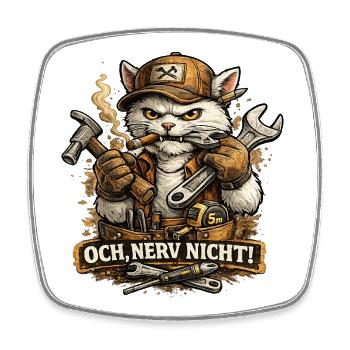 Zorniger Handwerkerkater mit Werkzeug - Viereckiger Kühlschrankmagnet - Weiß - Vorne