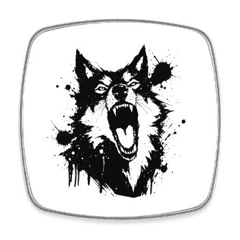 Loup hurlant en éclaboussures noir - Magnet carré - blanc - Devant