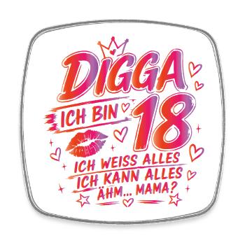 18. Geburtstag Mädchen 18 Jahre 2008 lustig Digga - Viereckiger Kühlschrankmagnet - Weiß - Vorne