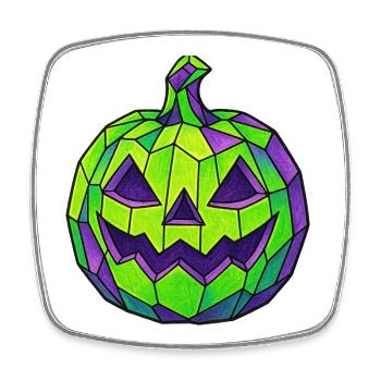Green Purple Halloween Mosaic Pumpkin - Square fridge magnet - white - Front