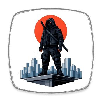 Urban Ninja in front of a red moon - Square fridge magnet - white - Front