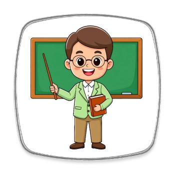 Comic teacher with glasses at blackboard – school - Square fridge magnet - white - Front