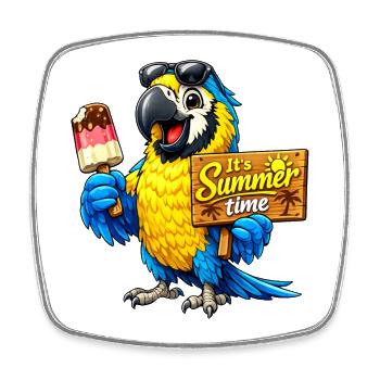 Parrot with popsicles - Square fridge magnet - white - Front