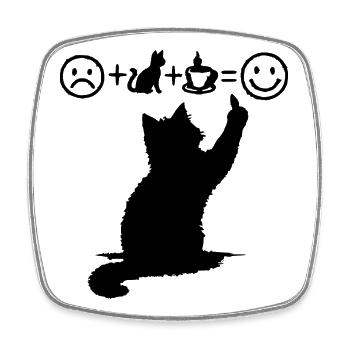 Chat Noir Café Design Minimaliste Humour - Magnet carré - blanc - Devant