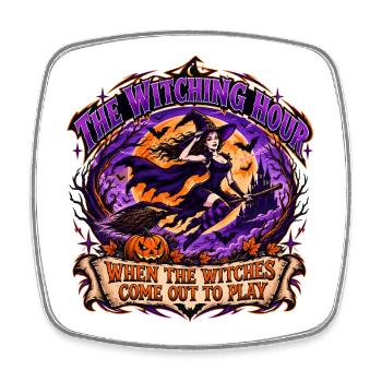 Witching Hour Witch Play Scene - Square fridge magnet - white - Front