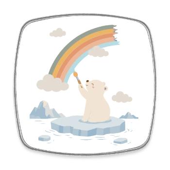 Polar bear paints a rainbow - Square fridge magnet - white - Front