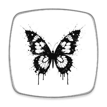Papillon noir en éclaboussures - Magnet carré - blanc - Devant