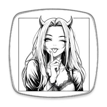 Demonic manga diva with horns - Square fridge magnet - white - Front