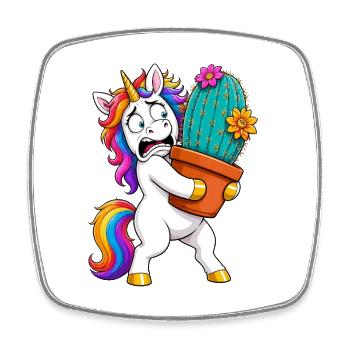 Funny Unicorn Cactus Hug - Square fridge magnet - white - Front