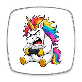 La rage drôle du joueur de la licorne abandonne - Magnet carré - blanc - Devant