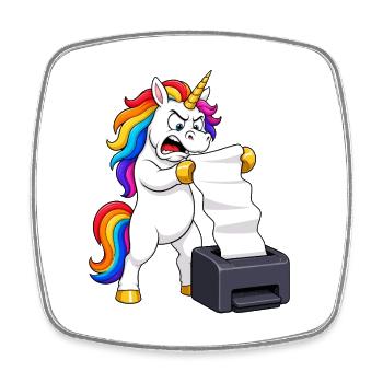 Funny Unicorn Printer Jam Rage - Square fridge magnet - white - Front
