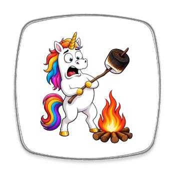 Funny Unicorn Camping Mishap - Square fridge magnet - white - Front
