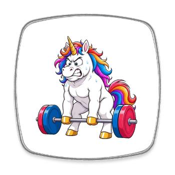 Funny Unicorn Gym Deadlift - Square fridge magnet - white - Front