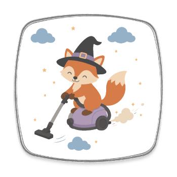Renard avec l’aspirateur au chapeau de sorcière - Magnet carré - blanc - Devant