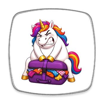 Valise licorne trop chargée - Magnet carré - blanc - Devant